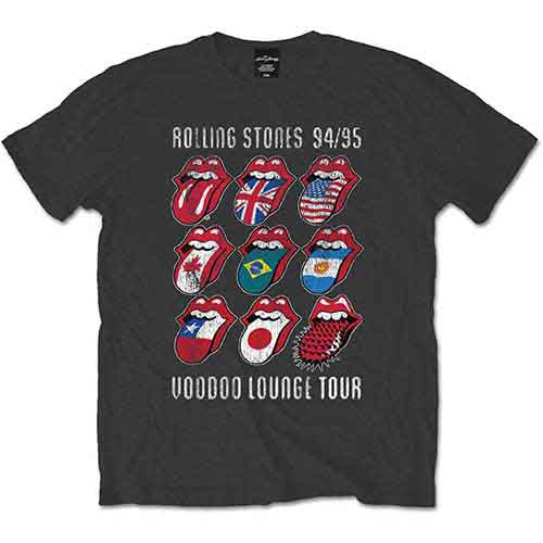 Dark grey t-shirt with The Rolling Stones’ Voodoo Lounge tour design.
