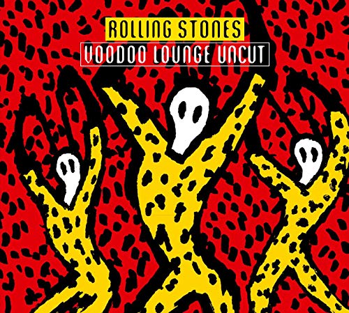 Rolling Stones’ “Voodoo Lounge Uncut” Blu-ray cover with abstract yellow figures on red.