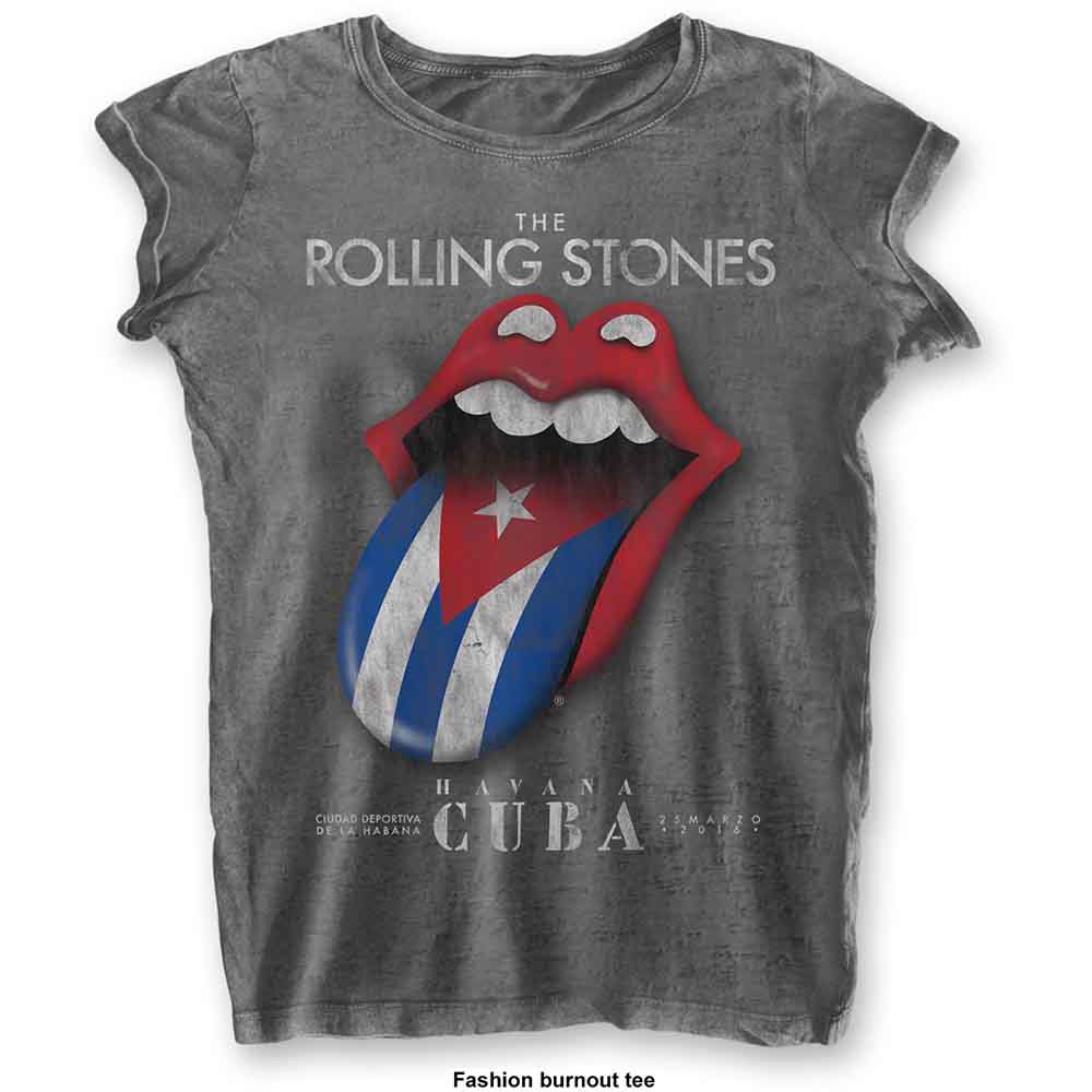 Grey Rolling Stones t-shirt with Havana Cuba logo and distressed details.