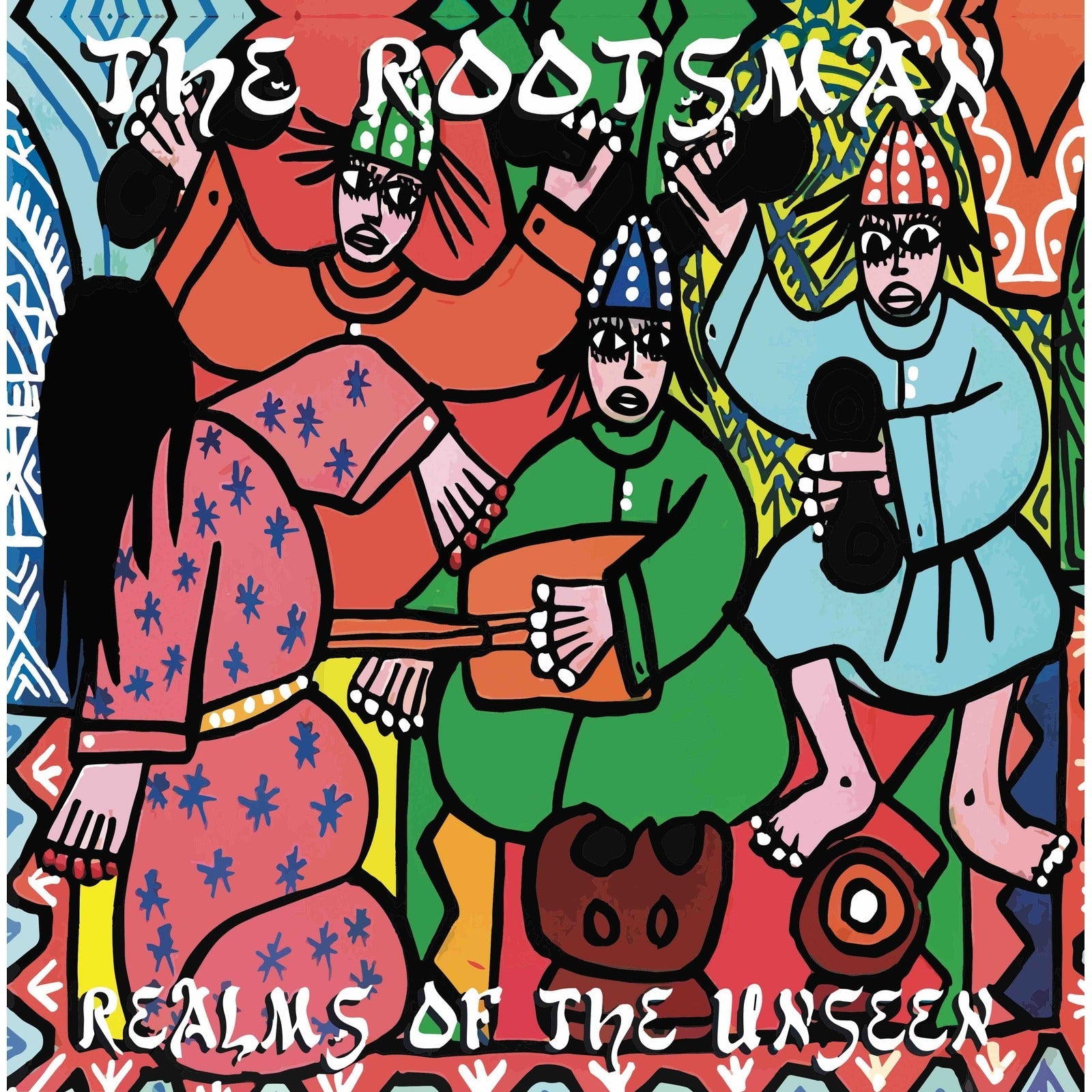 Album cover for “Realms Of The Unseen” by The Rootsman, colorful illustration.