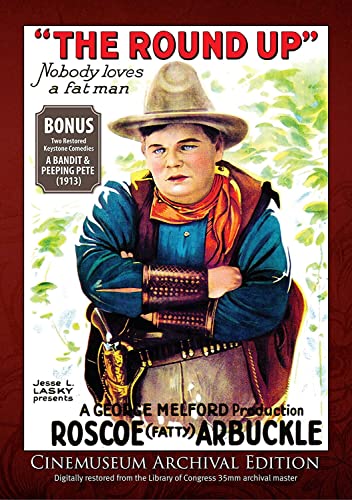 Vintage Blu-ray cover for "The Round Up" featuring Roscoe "Fatty" Arbuckle.