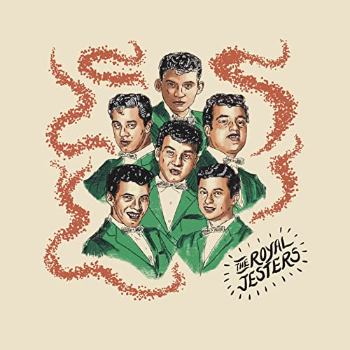 Vintage vinyl record cover featuring a group of five men in green suits.