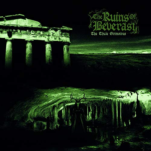 Dark album cover featuring ancient ruins and a figure with antlers.
