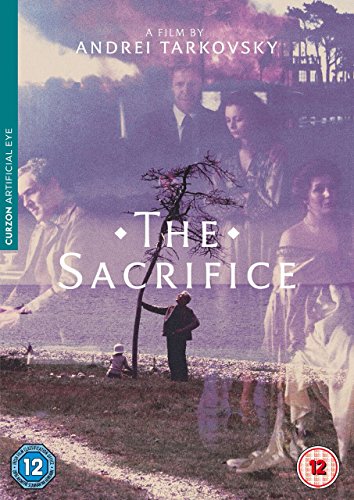 DVD cover for "The Sacrifice" featuring figures by water and a tree.