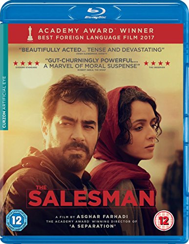 Blu-ray cover for The Salesman featuring a man and woman in a warm-toned scene.