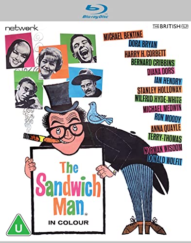 Blu-ray cover for "The Sandwich Man" featuring cartoon and cast portraits.