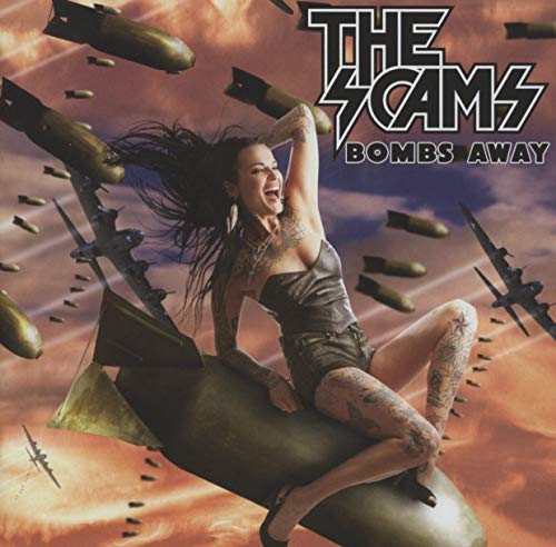 CD cover for "The Scams - Bombs Away" featuring a woman and bombs.