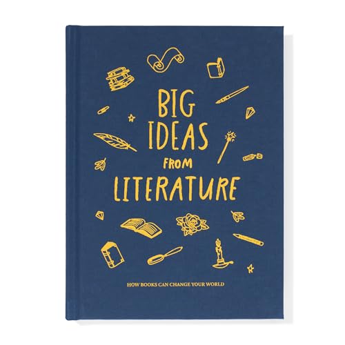 Dark blue book cover with yellow illustrations and text: "Big Ideas From Literature".