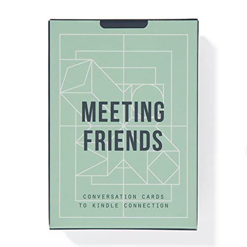 Green box with "Meeting Friends" text and geometric design.