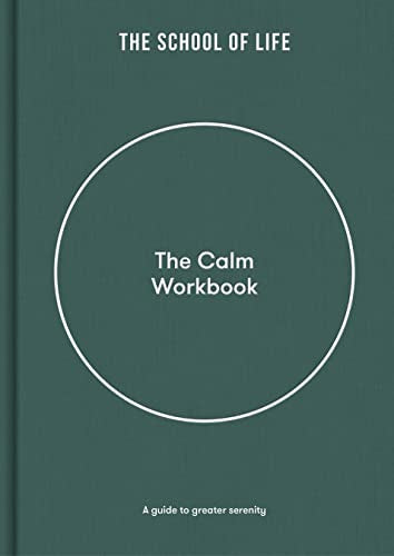 Dark teal book cover with white circle and text: "The Calm Workbook.