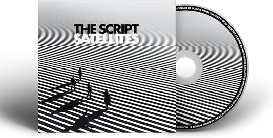 The Script’s “Satellites” CD case with black and white striped design.