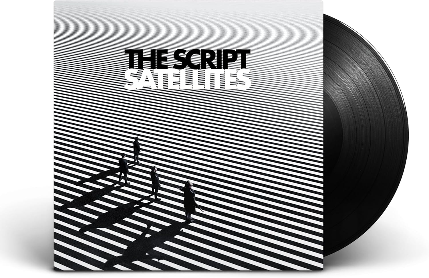 The Script’s “Satellites” vinyl record with striped cover and figures.