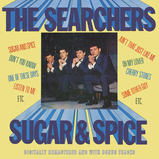 Album cover for The Searchers’ “Sugar & Spice” featuring four men in suits.