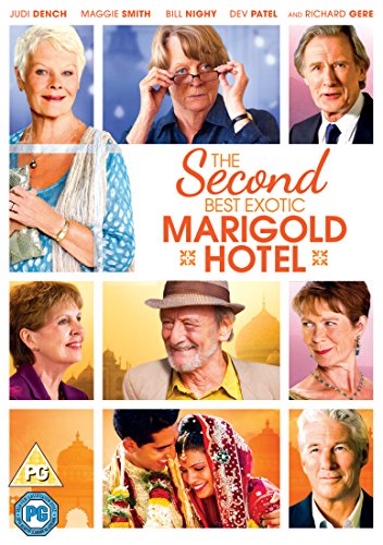 DVD cover for "The Second Best Exotic Marigold Hotel" featuring cast portraits.