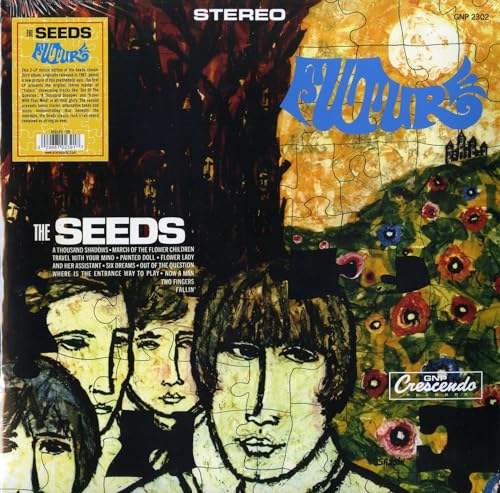 Album cover for The Seeds’ “Future” featuring a puzzle-piece design and band photo.