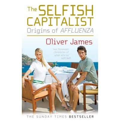 Book cover with two people seated outdoors, titled "The Selfish Capitalist.
