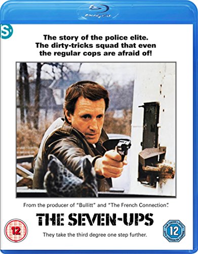 Blu-ray case for "The Seven-Ups" featuring a man holding a gun.