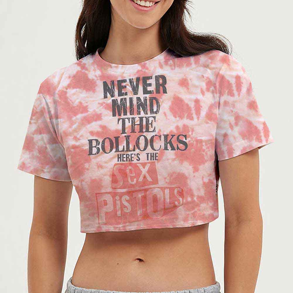 Black ladies crop top featuring the Sex Pistols Never Mind the Bollocks album artwork.