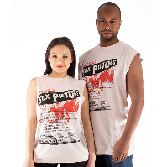 Black unisex vest t-shirt featuring The Sex Pistols Filthy Lucre logo in silver diamante.