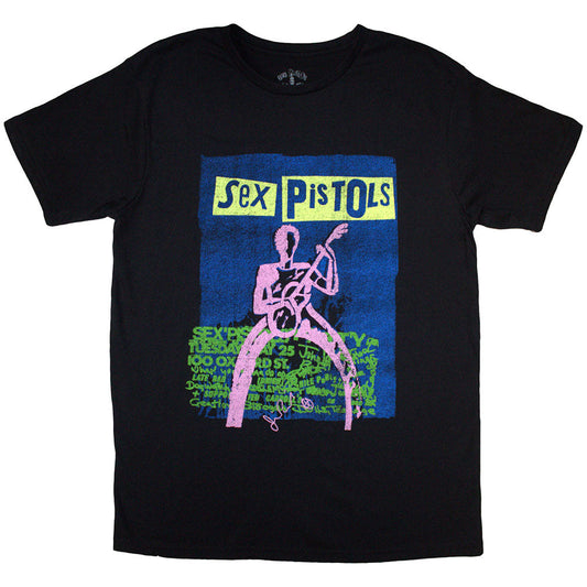 Green t-shirt with cartoon guitar and Sex Pistols branding, size X-Large.