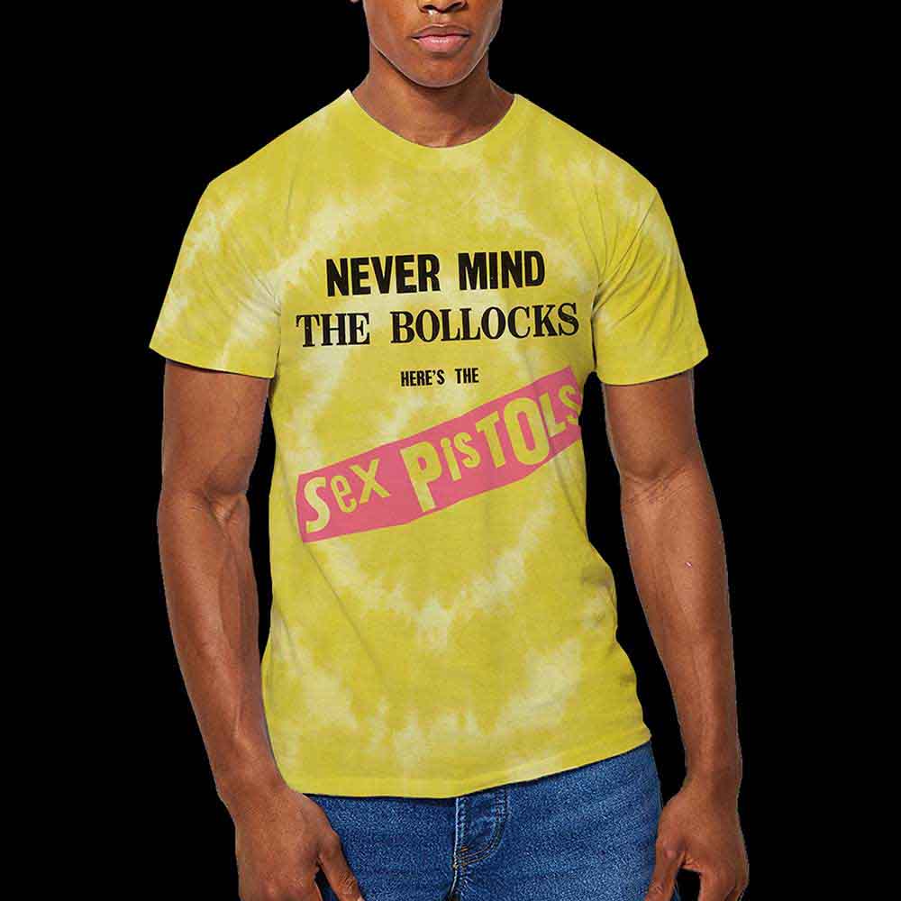 Dip-dye t-shirt featuring Sex Pistols’ “Never Mind the B…locks” album artwork.