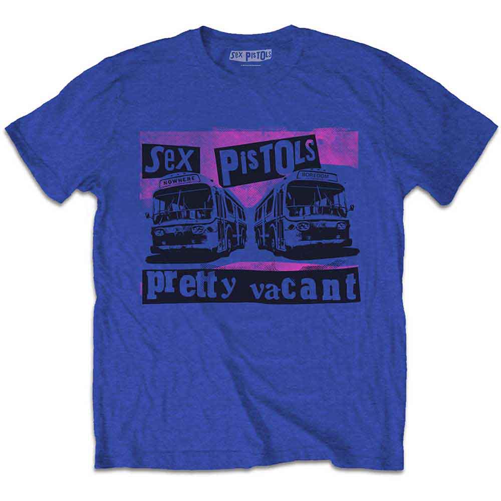Black t-shirt with Sex Pistols "Pretty Vacant" album cover design, size large.