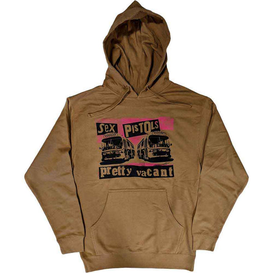Grey hoodie with "Pretty Vacant" and Sex Pistols logo print, medium size.