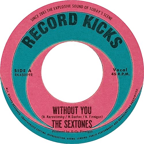 Vinyl record label for The Sextones song Without You with pink and teal design.