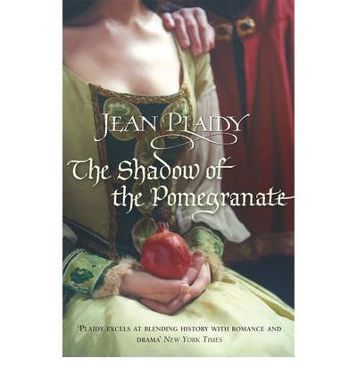 Book cover: woman in historical dress holding a red pomegranate.