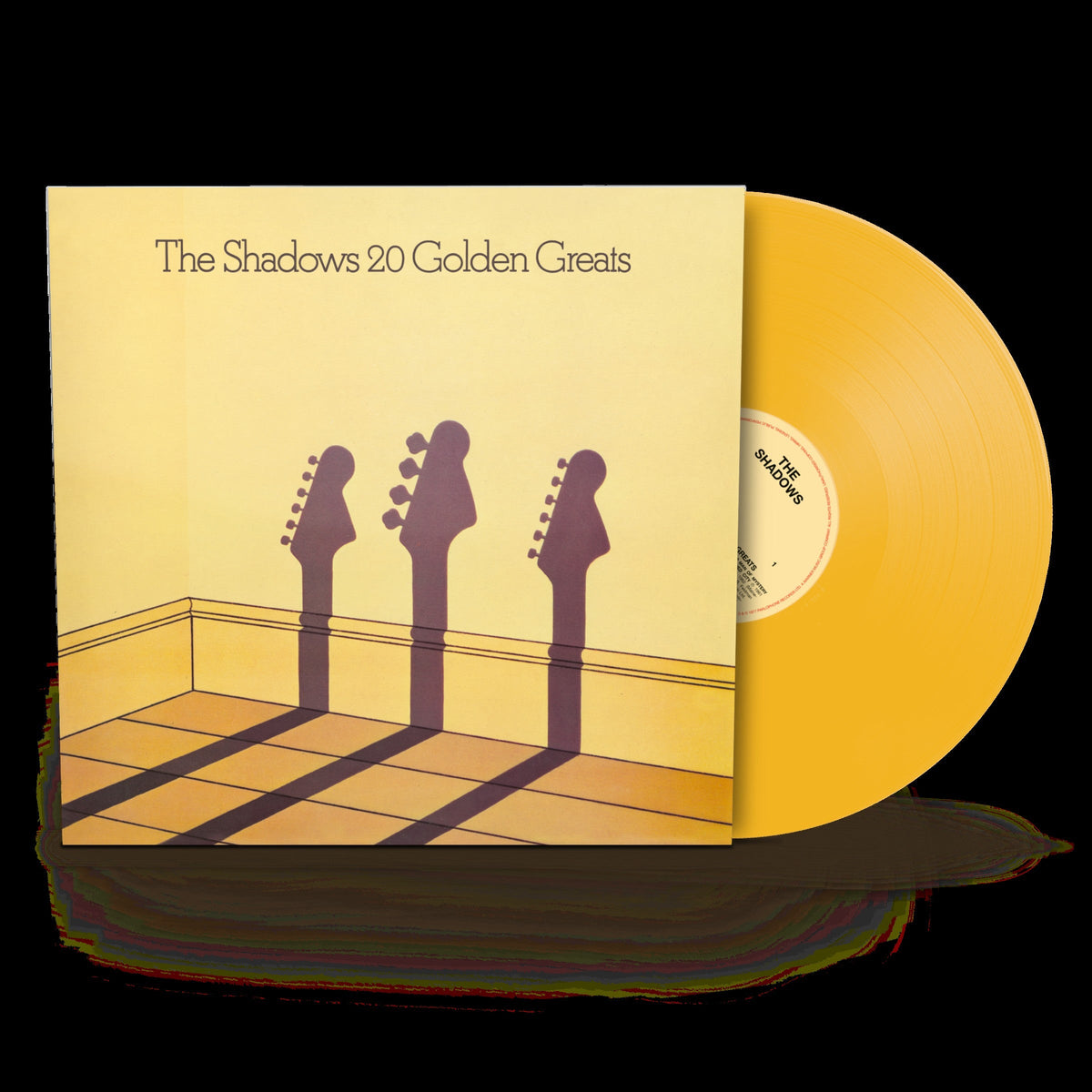 Golden vinyl record of The Shadows’ “20 Golden Greats” album cover.
