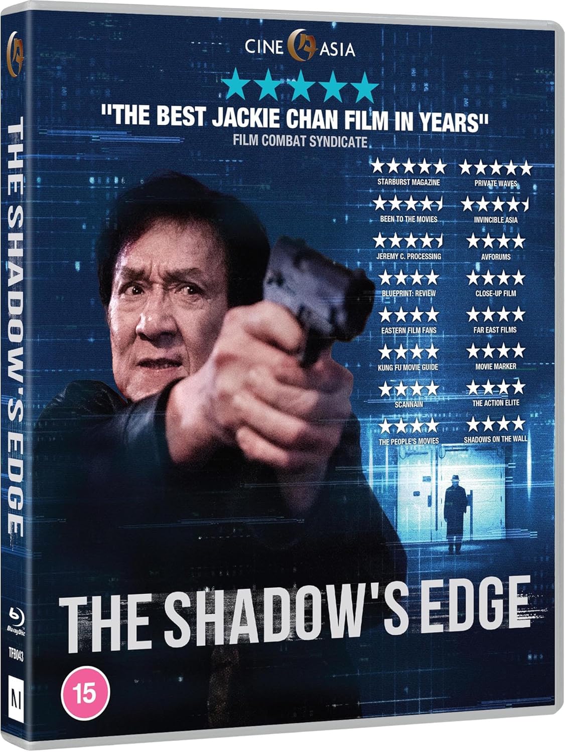 Blu-ray cover for "The Shadow's Edge" featuring a man's face and dark cityscape.