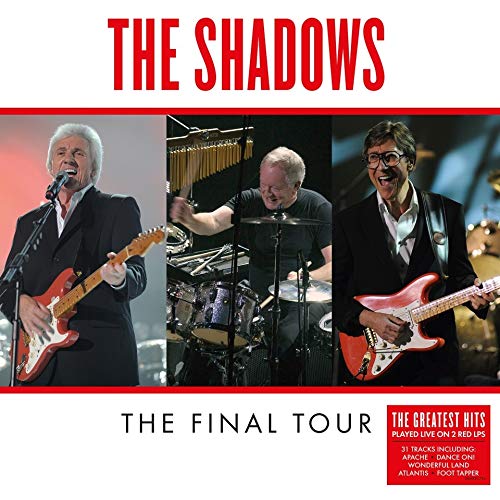 The Shadows band members performing live, album cover for "The Final Tour".