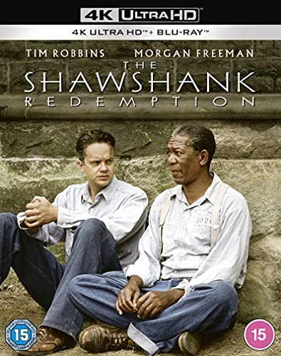 Blu-ray cover for "The Shawshank Redemption" featuring Tim Robbins and Morgan Freeman.