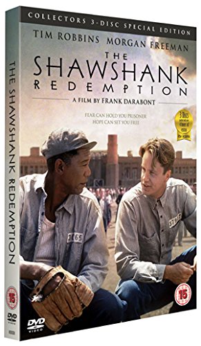 DVD cover for "The Shawshank Redemption" featuring Tim Robbins and Morgan Freeman.