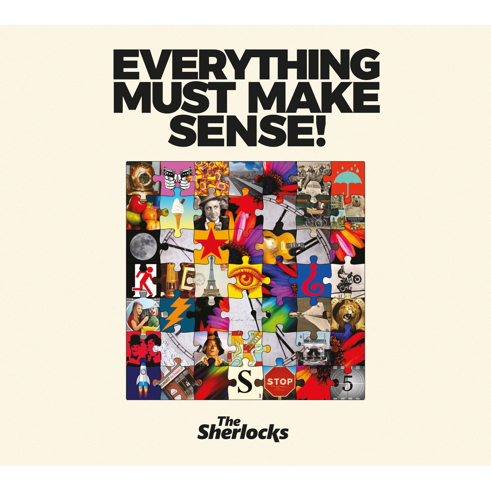 Album cover featuring a collage of jigsaw puzzle pieces with various images and text.