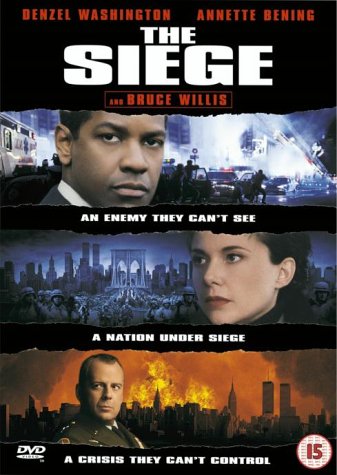 The Siege" DVD cover featuring Denzel Washington, Bruce Willis, and Annette Bening.