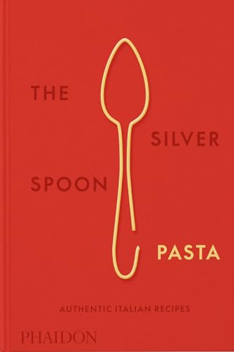 Red book cover titled The Silver Spoon Pasta with a yellow outline of a spoon.