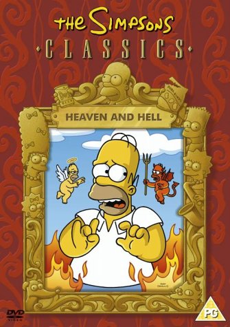 The Simpsons "Heaven And Hell" DVD cover featuring Homer with angel and devil.