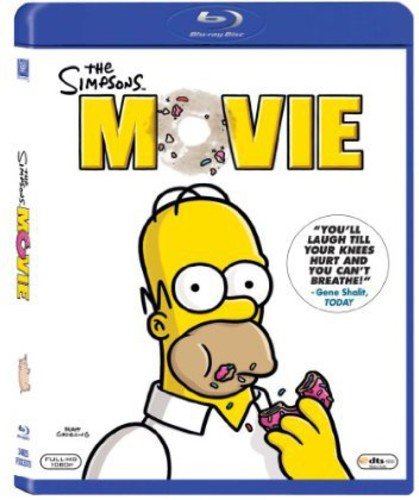 Blu-ray cover for The Simpsons Movie featuring Homer Simpson eating a pink frosted donut.