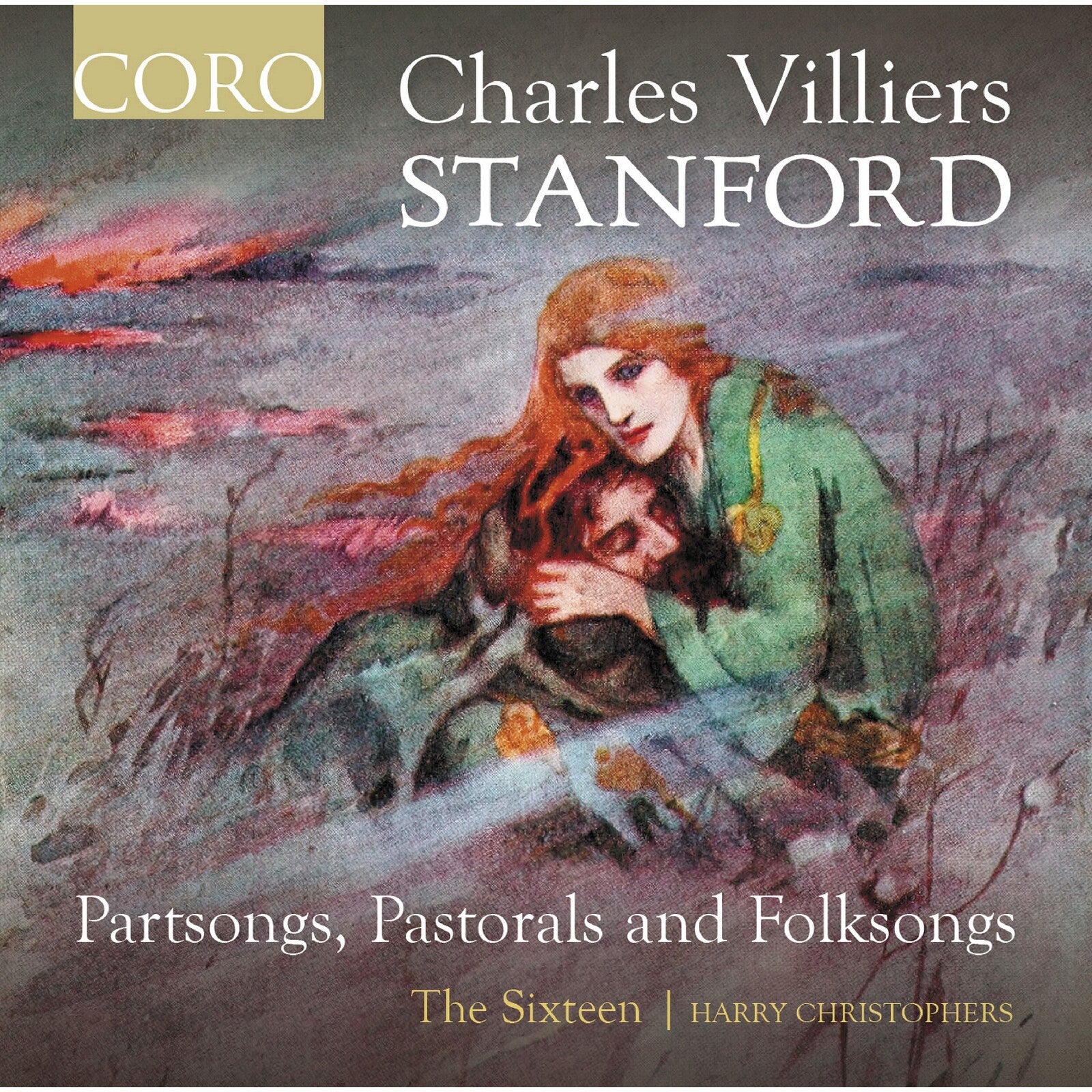 CD cover: painting of a woman in a green dress, landscape background.