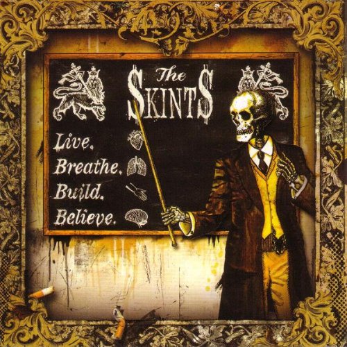 CD cover for The Skints, featuring a skeleton teaching at a chalkboard.