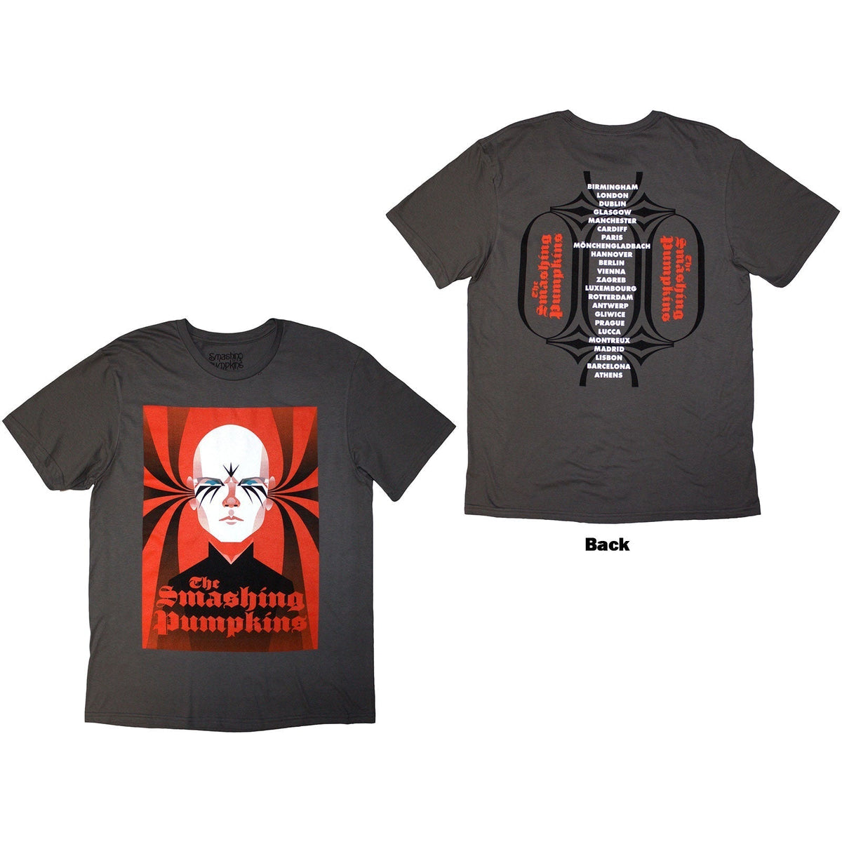 Charcoal grey unisex t-shirt with a back print of Billy Corgan.