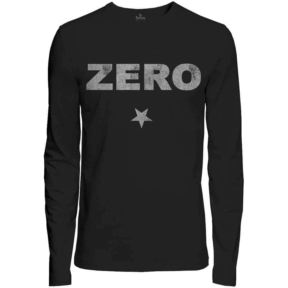 Long-sleeved black t-shirt with distressed "Zero" graphic, Smashing Pumpkins band logo.
