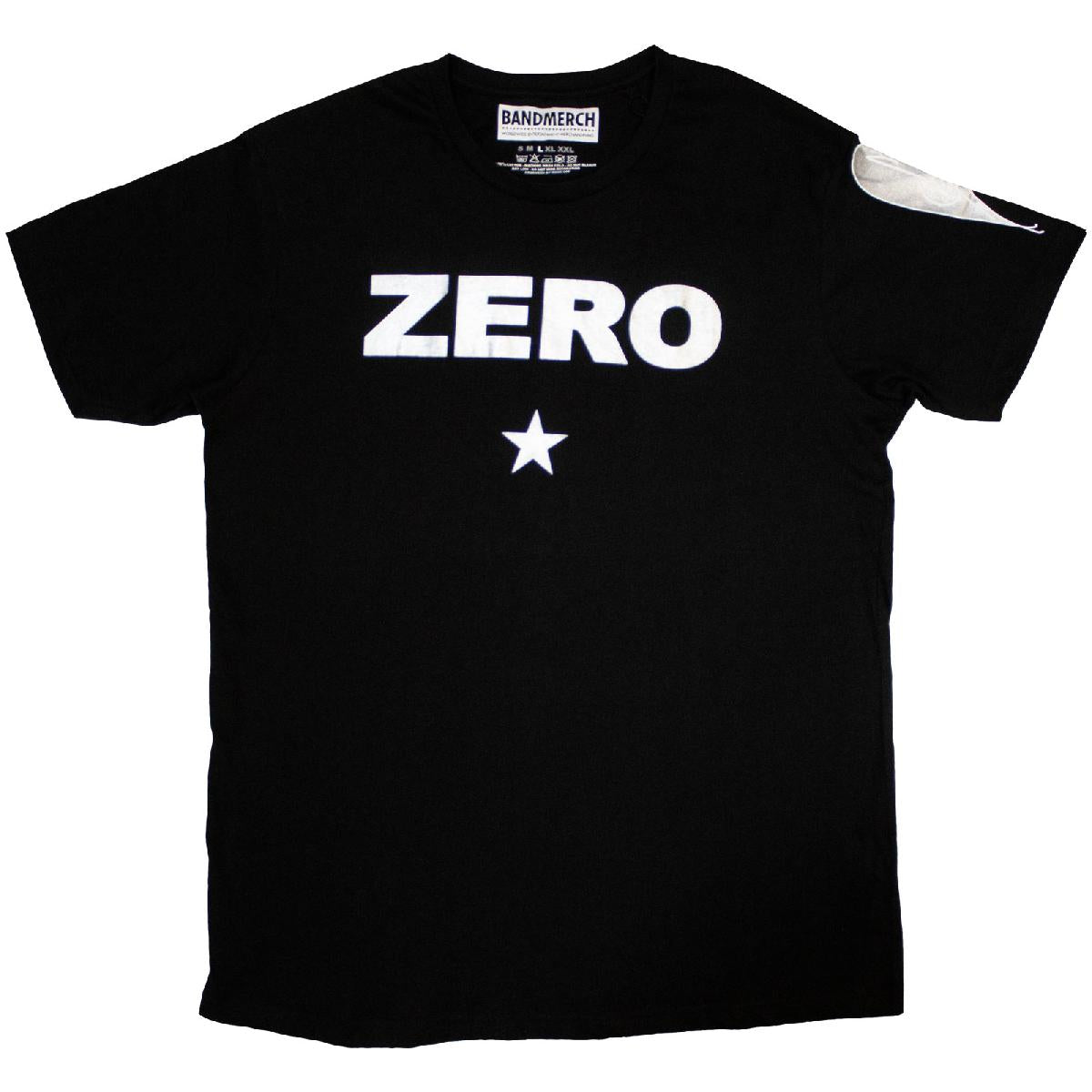 Black t-shirt with distressed white ZERO text and a star graphic on the front.