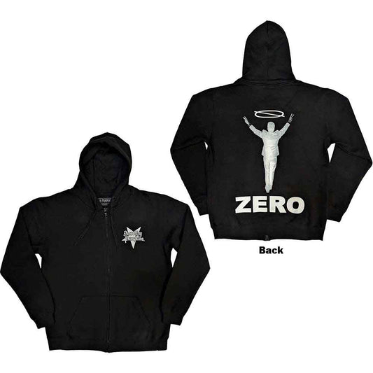 Black zipped hoodie with The Smashing Pumpkins’ “Zero” album artwork on back.