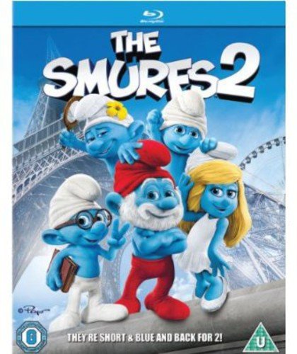 Blu-ray cover for "The Smurfs 2" featuring several blue Smurf characters.