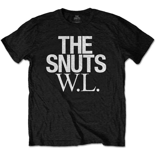 Black t-shirt with white text reading "THE SNUTS W.L." logo.