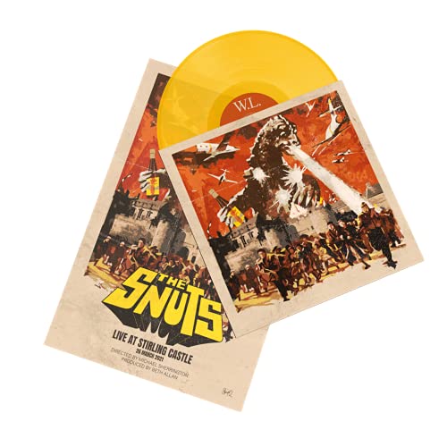 Yellow vinyl record with album cover depicting a monster and soldiers.