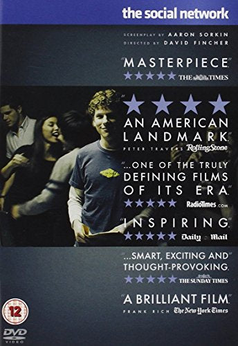The Social Network" DVD cover featuring Jesse Eisenberg and film reviews.
