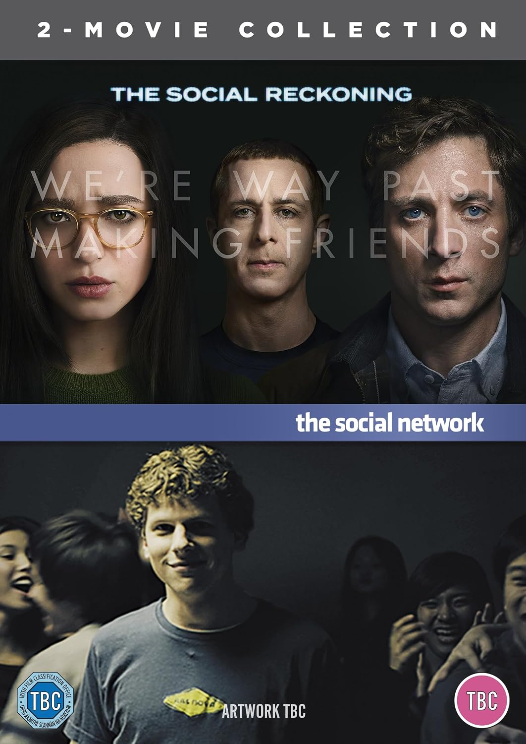DVD cover for "The Social Network/The Social Reckoning" featuring film portraits.